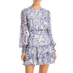 Aqua Floral Sheer Long Sleeve Mini Dress, size M